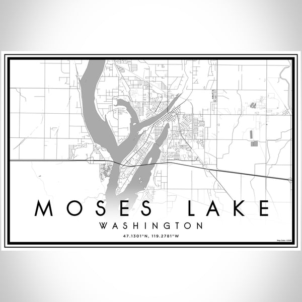 Moses Lake Washington Map Print Landscape Orientation in Classic Style With Shaded Background