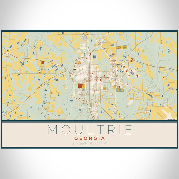 Moultrie Georgia Map Print Landscape Orientation in Woodblock Style With Shaded Background