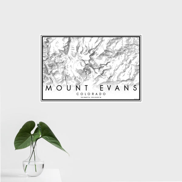 16x24 Mount Evans Colorado Map Print Landscape Orientation in Classic Style With Tropical Plant Leaves in Water