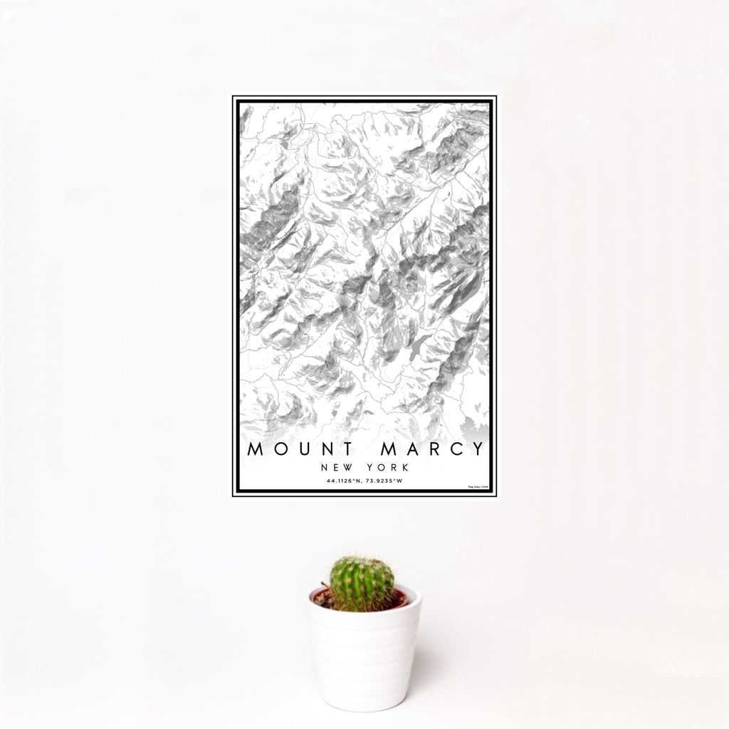 12x18 Mount Marcy New York Map Print Portrait Orientation in Classic Style With Small Cactus Plant in White Planter