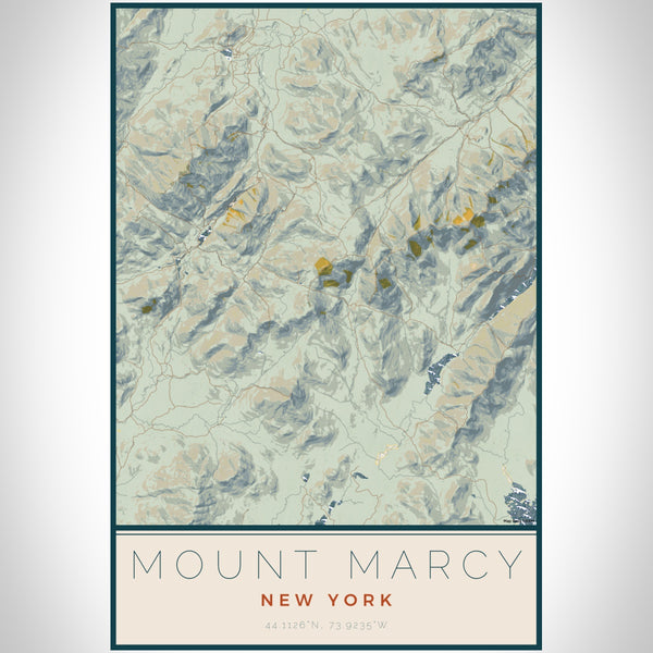 Mount Marcy New York Map Print Portrait Orientation in Woodblock Style With Shaded Background