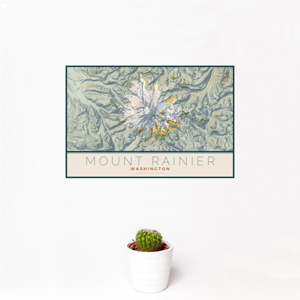 Mount Rainier - Washington Map Print in Woodblock