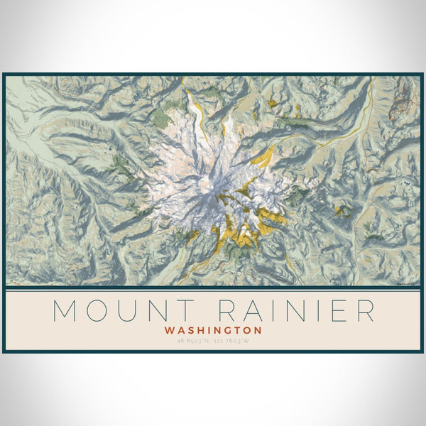 Mount Rainier - Washington Map Print in Woodblock