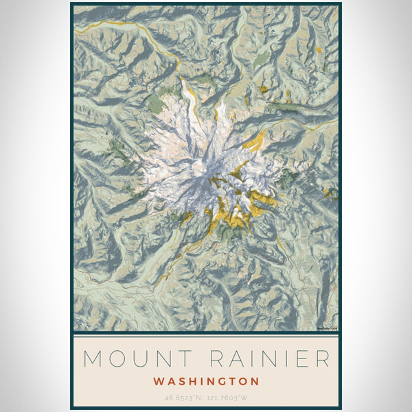 Mount Rainier - Washington Map Print in Woodblock