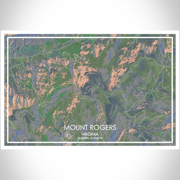 Mount Rogers Virginia Map Print Landscape Orientation in Afternoon Style With Shaded Background