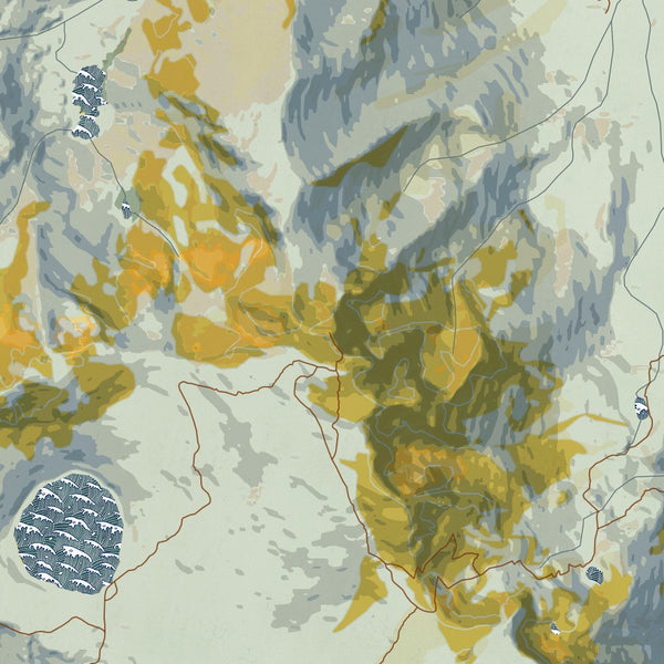 Mount Tallac California Map Print in Woodblock Style Zoomed In Close Up Showing Details