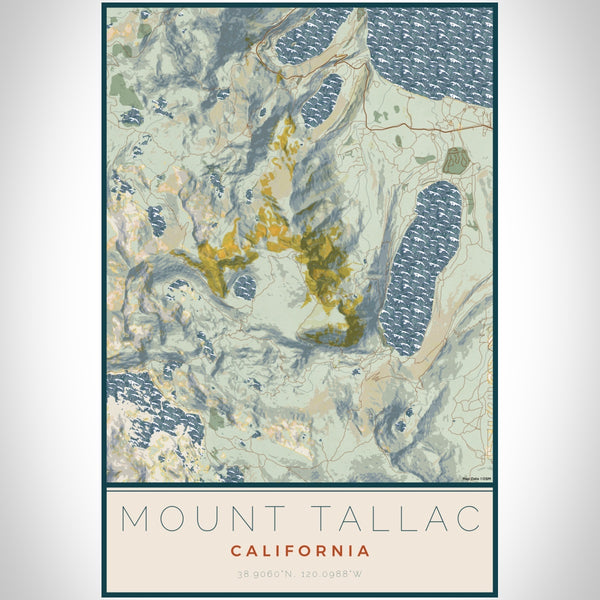 Mount Tallac California Map Print Portrait Orientation in Woodblock Style With Shaded Background