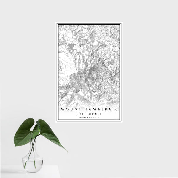 16x24 Mount Tamalpais California Map Print Portrait Orientation in Classic Style With Tropical Plant Leaves in Water