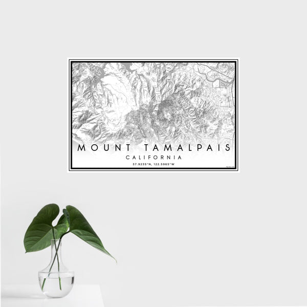 16x24 Mount Tamalpais California Map Print Landscape Orientation in Classic Style With Tropical Plant Leaves in Water
