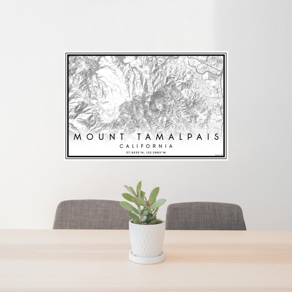 24x36 Mount Tamalpais California Map Print Landscape Orientation in Classic Style Behind 2 Chairs Table and Potted Plant