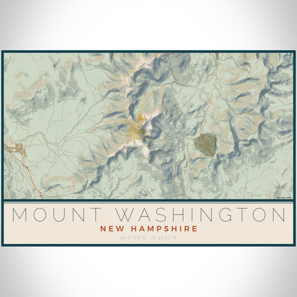 Mount Washington New Hampshire Map Print Landscape Orientation in Woodblock Style With Shaded Background