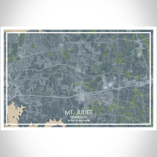 Mt. Juliet Tennessee Map Print Landscape Orientation in Afternoon Style With Shaded Background