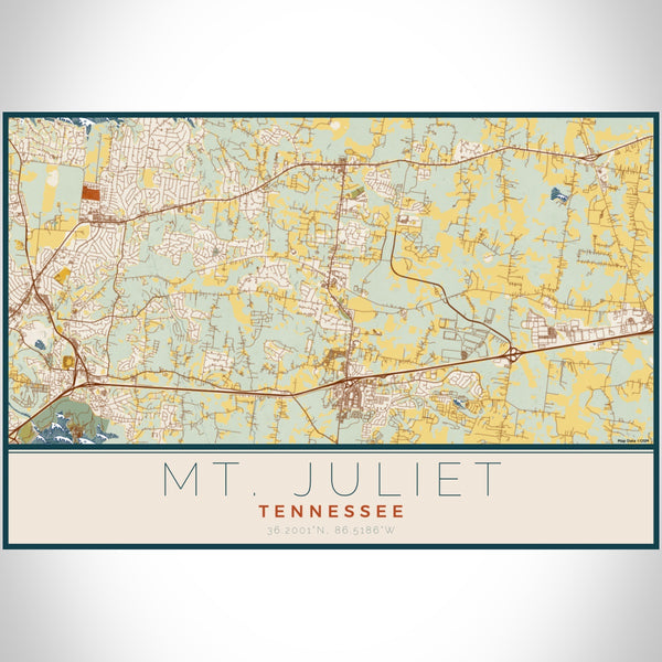 Mt. Juliet Tennessee Map Print Landscape Orientation in Woodblock Style With Shaded Background