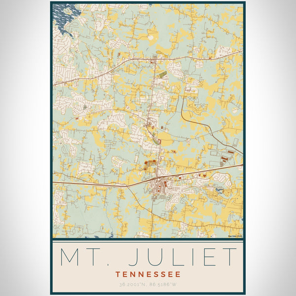 Mt. Juliet Tennessee Map Print Portrait Orientation in Woodblock Style With Shaded Background