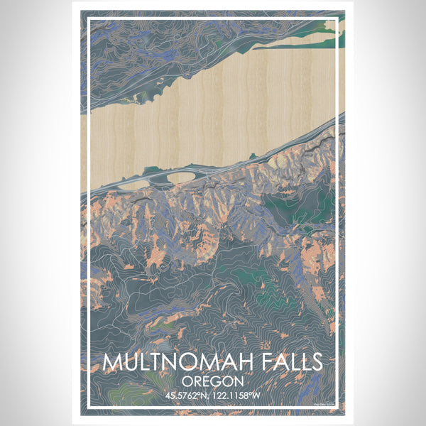 Multnomah Falls Oregon Map Print Portrait Orientation in Afternoon Style With Shaded Background