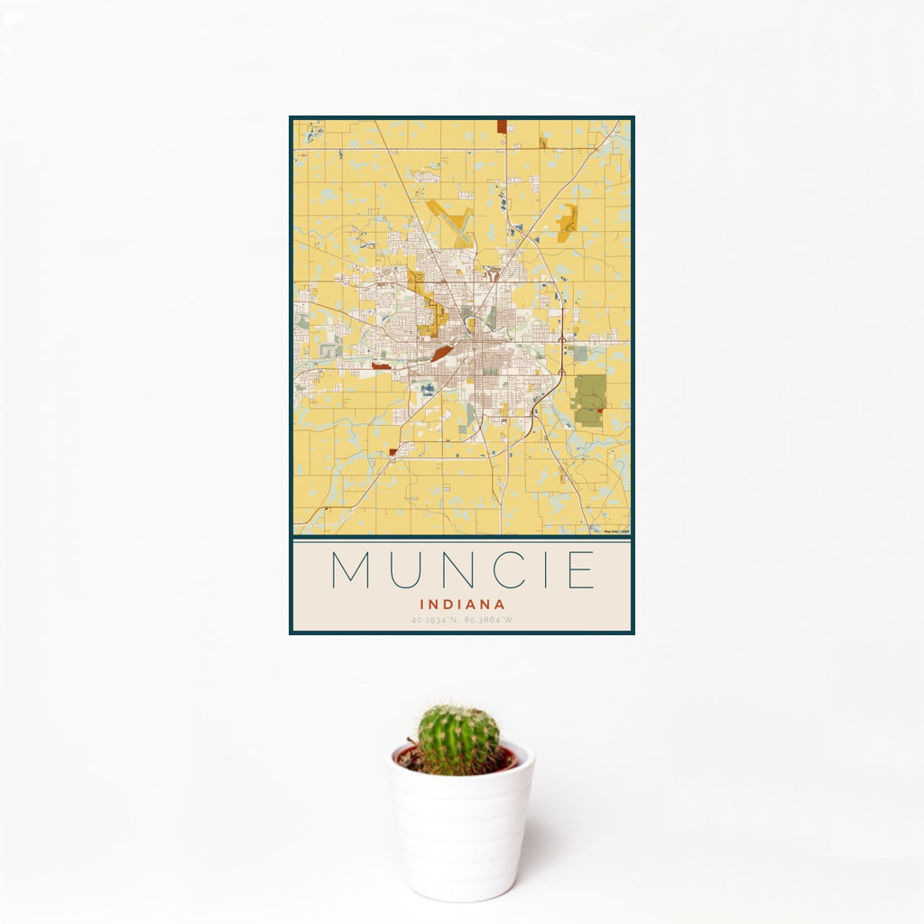Muncie - Indiana Map Print in Woodblock