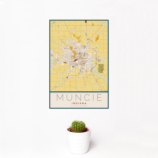 Muncie - Indiana Map Print in Woodblock