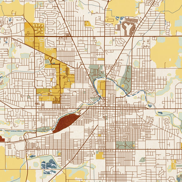 Muncie - Indiana Map Print in Woodblock