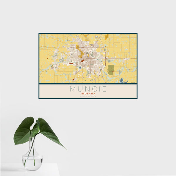 Muncie - Indiana Map Print in Woodblock