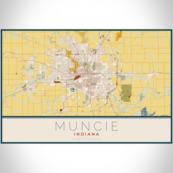 Muncie - Indiana Map Print in Woodblock