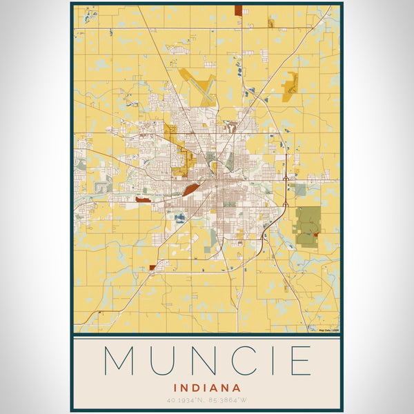 Muncie - Indiana Map Print in Woodblock