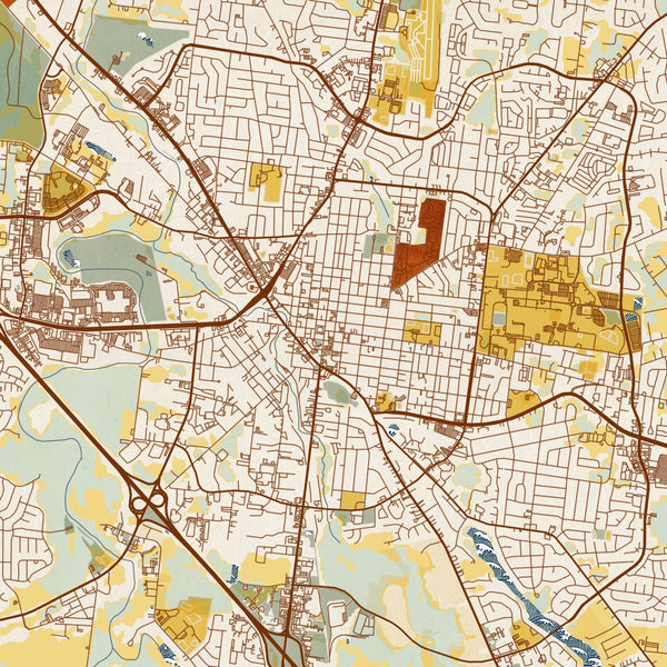 Murfreesboro - Tennessee Map Print in Woodblock