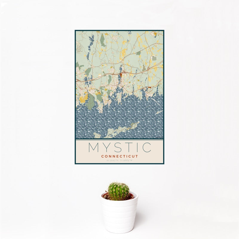 Mystic - Connecticut Map Print in Woodblock