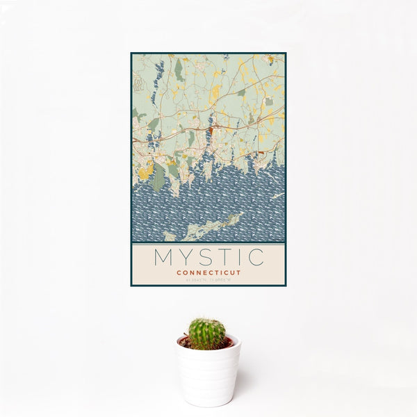 Mystic - Connecticut Map Print in Woodblock