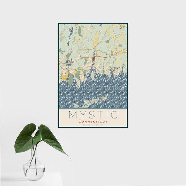 Mystic - Connecticut Map Print in Woodblock