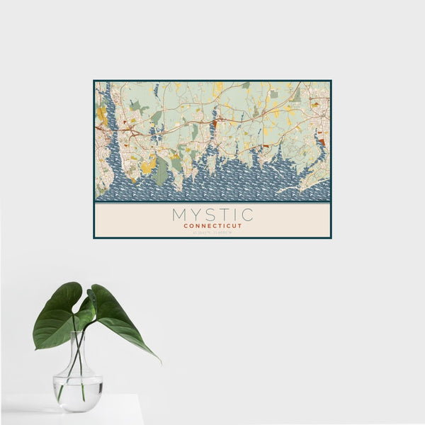Mystic - Connecticut Map Print in Woodblock