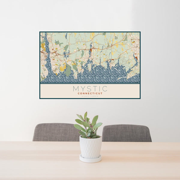 Mystic - Connecticut Map Print in Woodblock