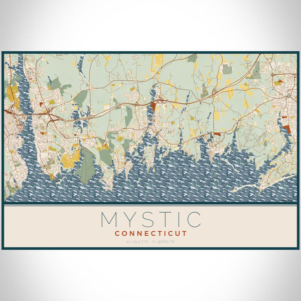 Mystic - Connecticut Map Print in Woodblock