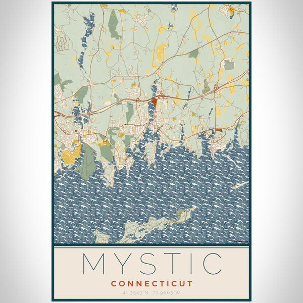 Mystic - Connecticut Map Print in Woodblock