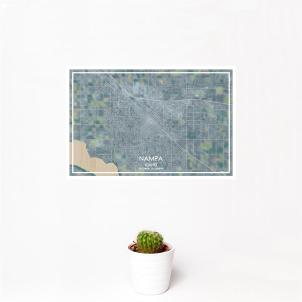 12x18 Nampa Idaho Map Print Landscape Orientation in Afternoon Style With Small Cactus Plant in White Planter