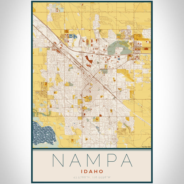 Nampa Idaho Map Print Portrait Orientation in Woodblock Style With Shaded Background