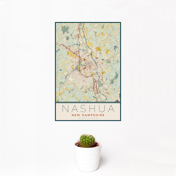 Nashua - New Hampshire Map Print in Woodblock
