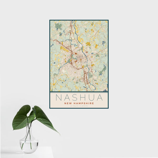 Nashua - New Hampshire Map Print in Woodblock