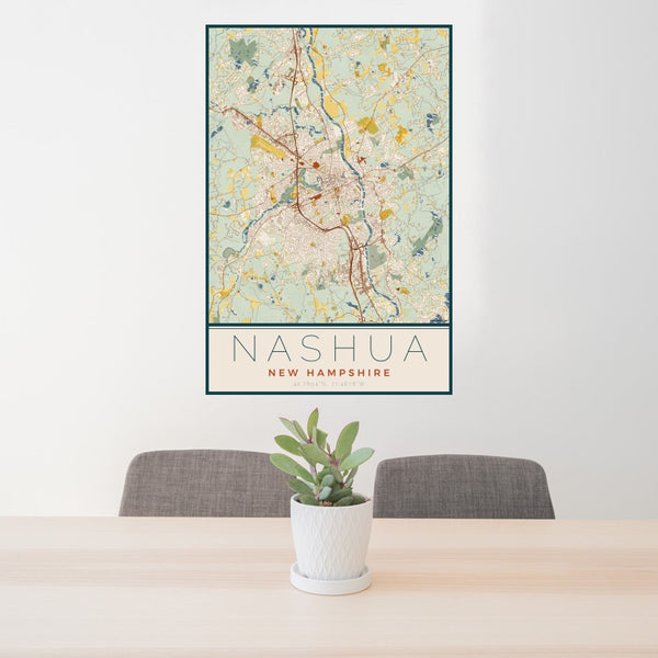 Nashua - New Hampshire Map Print in Woodblock
