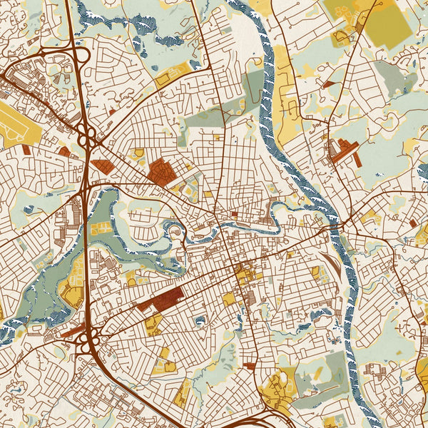 Nashua - New Hampshire Map Print in Woodblock