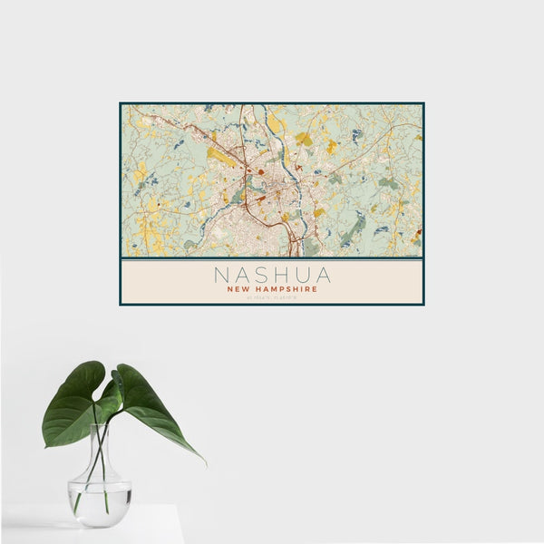 Nashua - New Hampshire Map Print in Woodblock