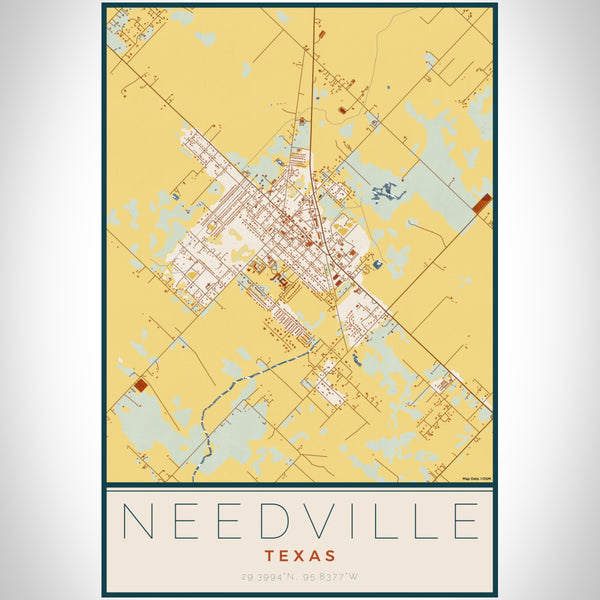 Needville Texas Map Print Portrait Orientation in Woodblock Style With Shaded Background