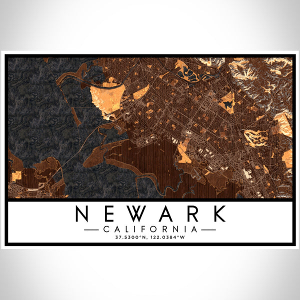 Newark California Map Print Landscape Orientation in Ember Style With Shaded Background