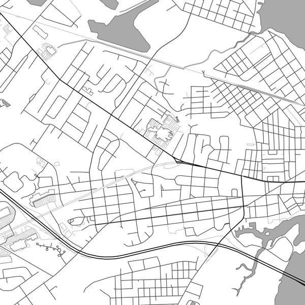 New Bern North Carolina Map Print in Classic Style Zoomed In Close Up Showing Details