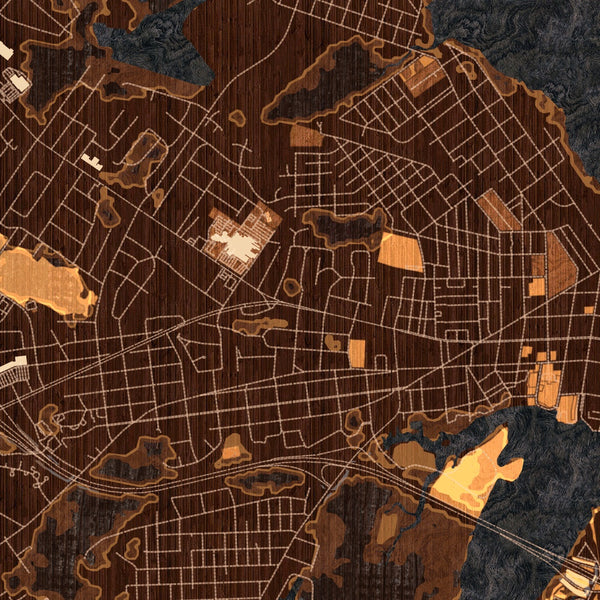 New Bern North Carolina Map Print in Ember Style Zoomed In Close Up Showing Details