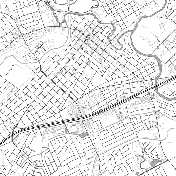 New Braunfels Texas Map Print in Classic Style Zoomed In Close Up Showing Details