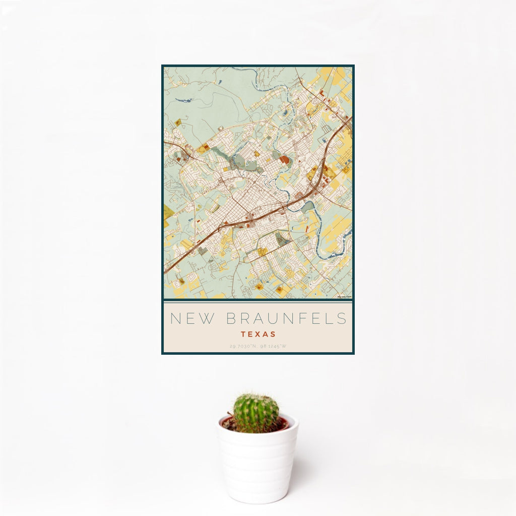 New Braunfels - Texas Map Print in Woodblock