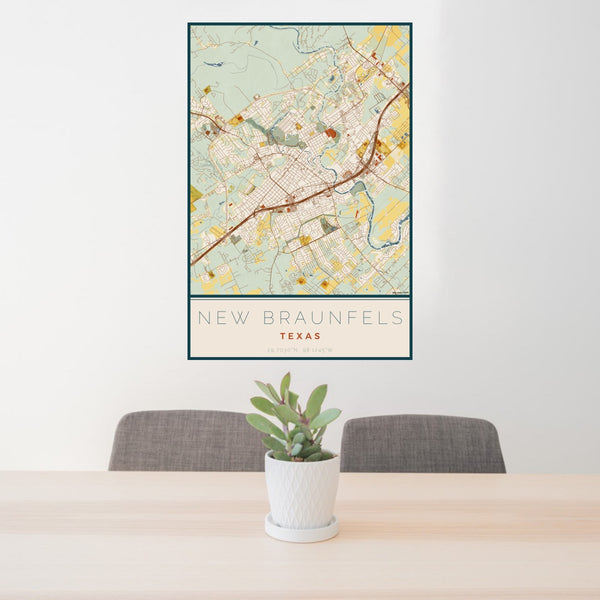 New Braunfels - Texas Map Print in Woodblock