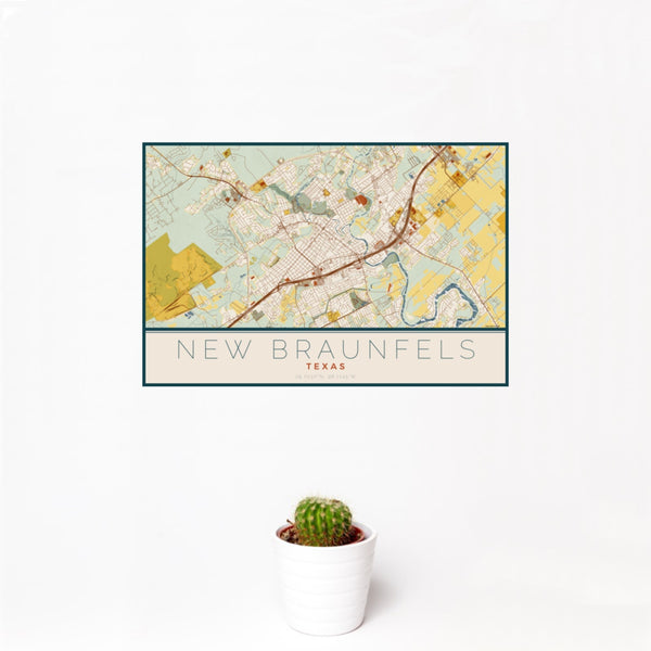 New Braunfels - Texas Map Print in Woodblock