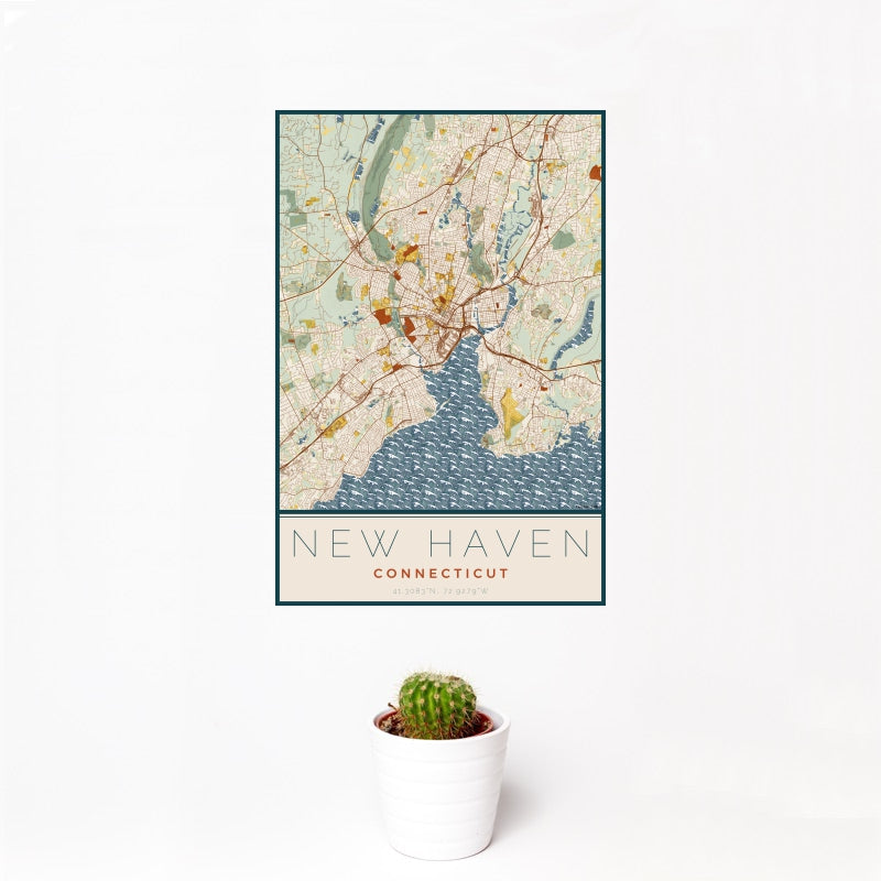 New Haven - Connecticut Map Print in Woodblock