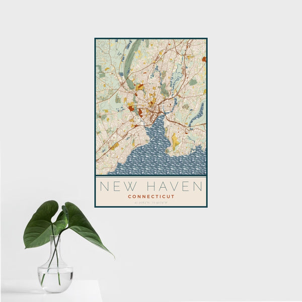 New Haven - Connecticut Map Print in Woodblock